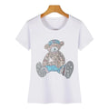Cute Bear Cotton T-Shirt - Rhinestone Cartoon Top for Women - T-Shirts - 8
