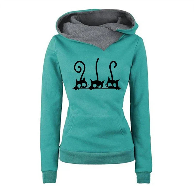 Cute Cat Hoodies for Women - Warm Autumn Winter Casual Sweatshirt - Green / S - T-Shirts - Shirts & Tops - 2 - 2024