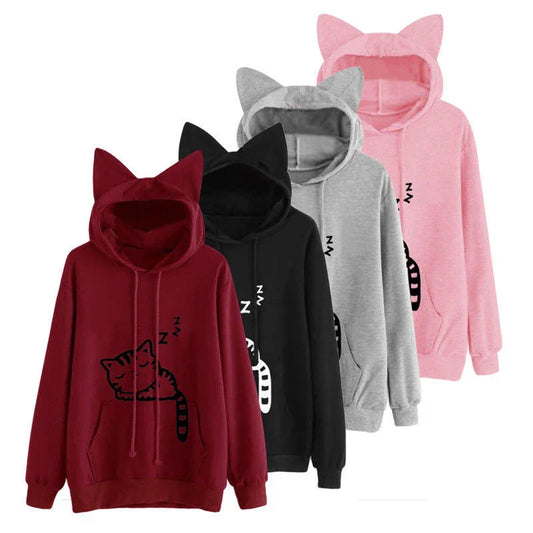 Cute Ears Pullover Hoodie - Loose Thermal Hooded Top - Hoodies & Sweatshirts - Shirts & Tops - 2 - 2024