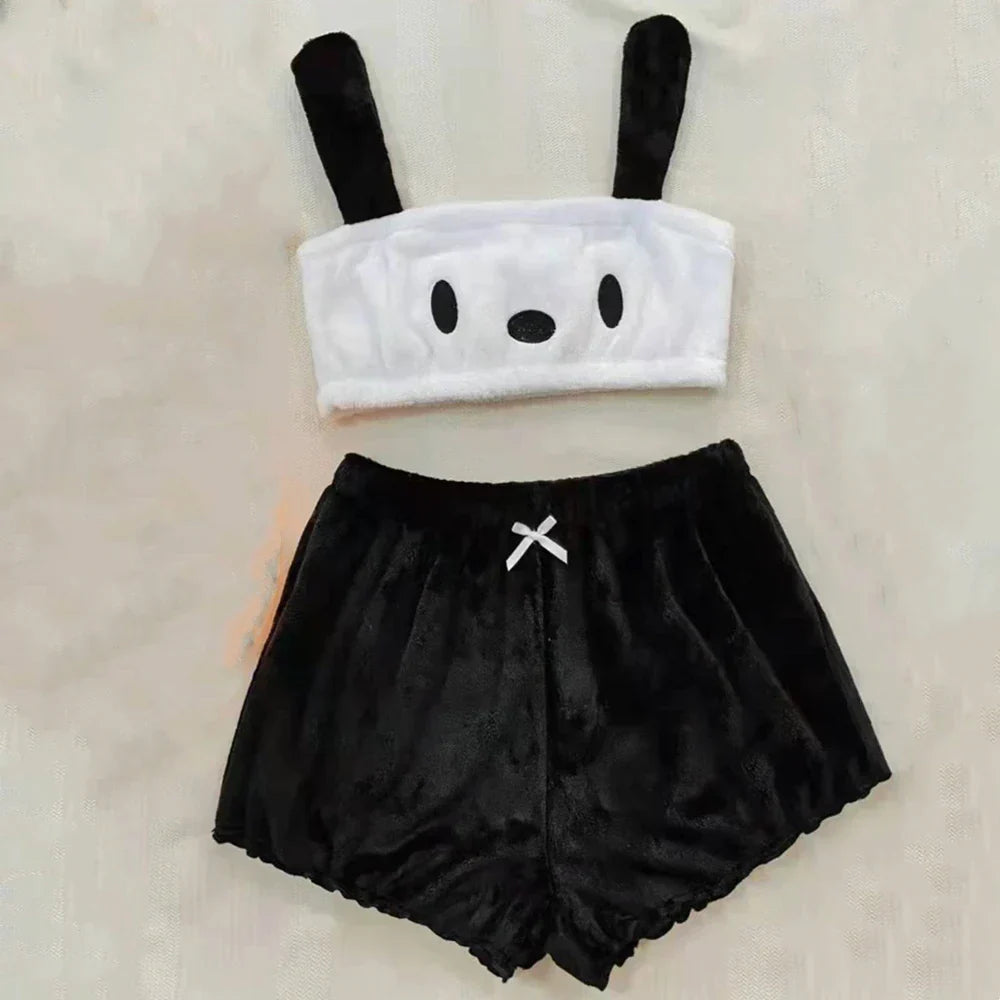 Cute Kawaii Animal Coral Fleece Lingerie Set for Women - Charcoal / S - Women’s Clothing & Accessories - Lingerie