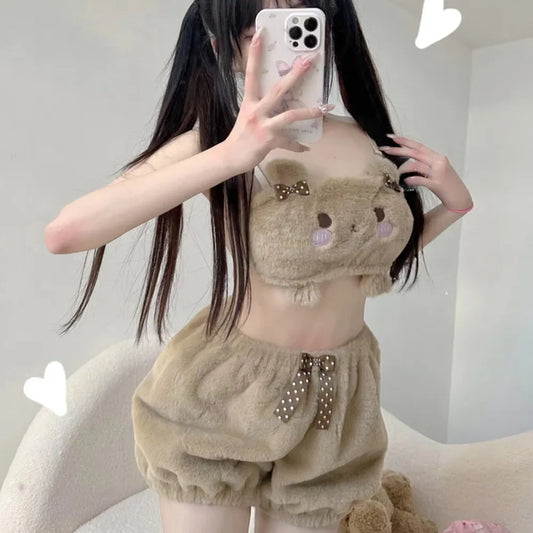 Cute Kawaii Animal Coral Fleece Lingerie Set for Women - Brown / S - Women’s Clothing & Accessories - Lingerie - 2