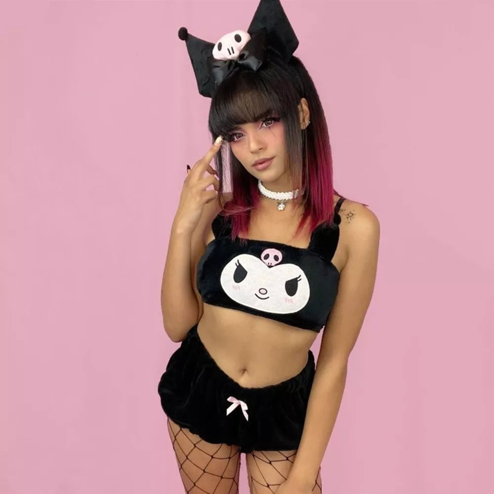 Cute Kawaii Animal Coral Fleece Lingerie Set for Women - Black / S - Women’s Clothing & Accessories - Lingerie - 9