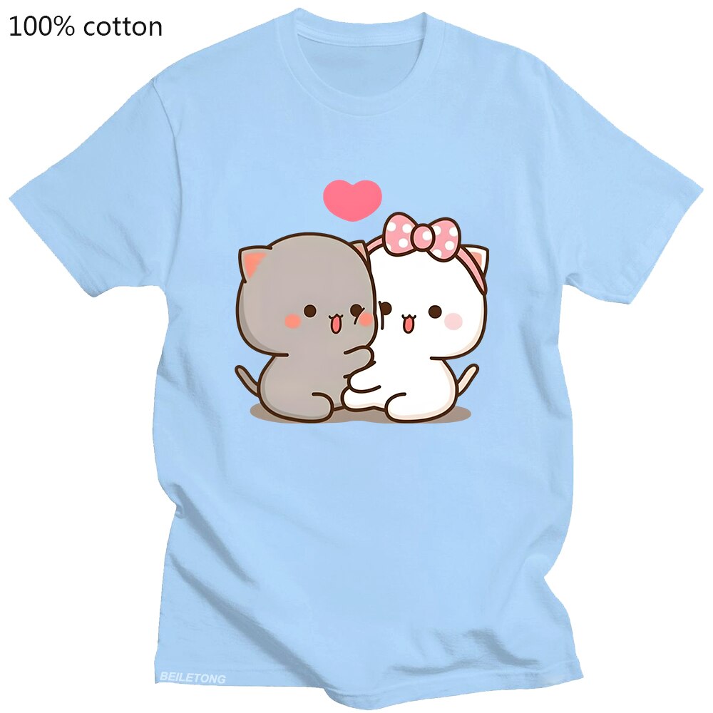 Cute Peach Cat T-Shirt - Light Blue / XXL - T-Shirts - Shirts & Tops - 14 - 2024