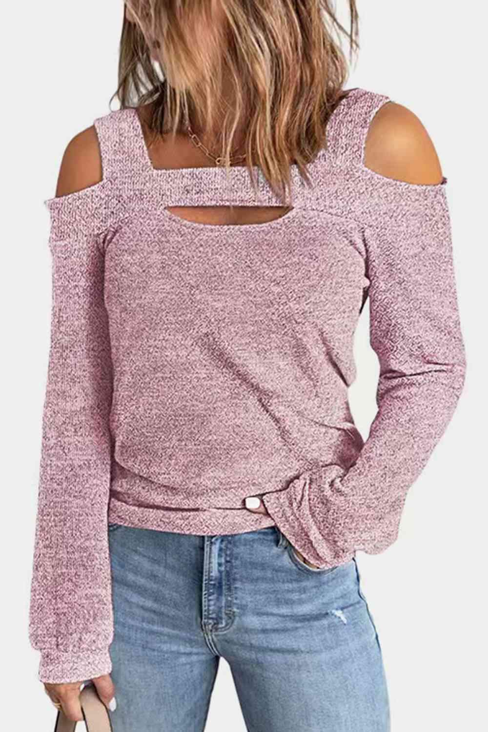 Full Size Cutout Cold Shoulder Blouse - Light Mauve / S - Women’s Clothing & Accessories - Shirts & Tops - 4 - 2024