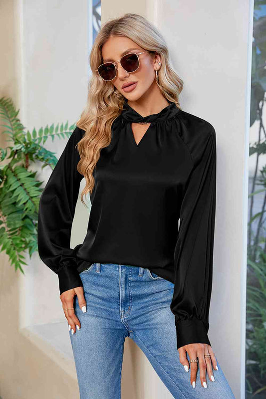 Cutout Mock Neck Long Sleeve Top - Tops & Tees - Shirts & Tops - 1 - 2024