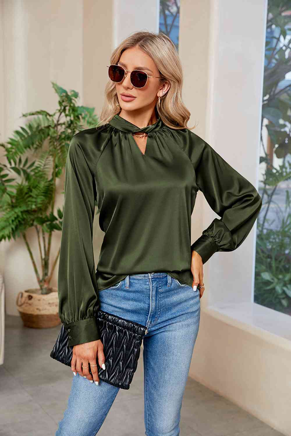 Cutout Mock Neck Long Sleeve Top - Tops & Tees - Shirts & Tops - 8 - 2024