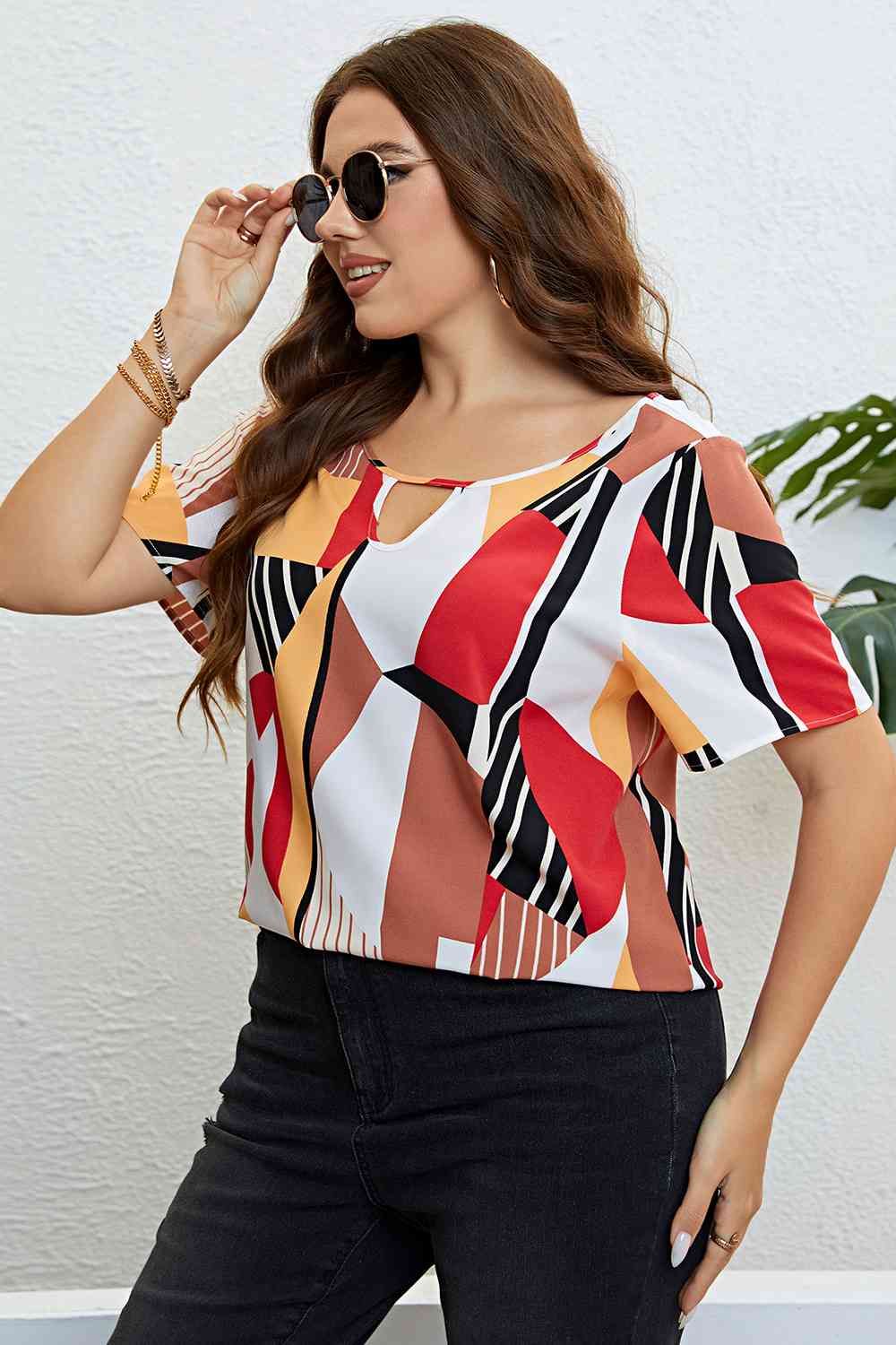 Plus Size Cutout Short Sleeve Blouse - Women’s Clothing & Accessories - Shirts & Tops - 4 - 2024