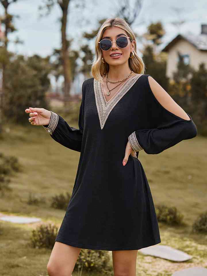 V-Neck Cutout Sleeve Mini Dress - All Dresses - Dresses - 10 - 2024