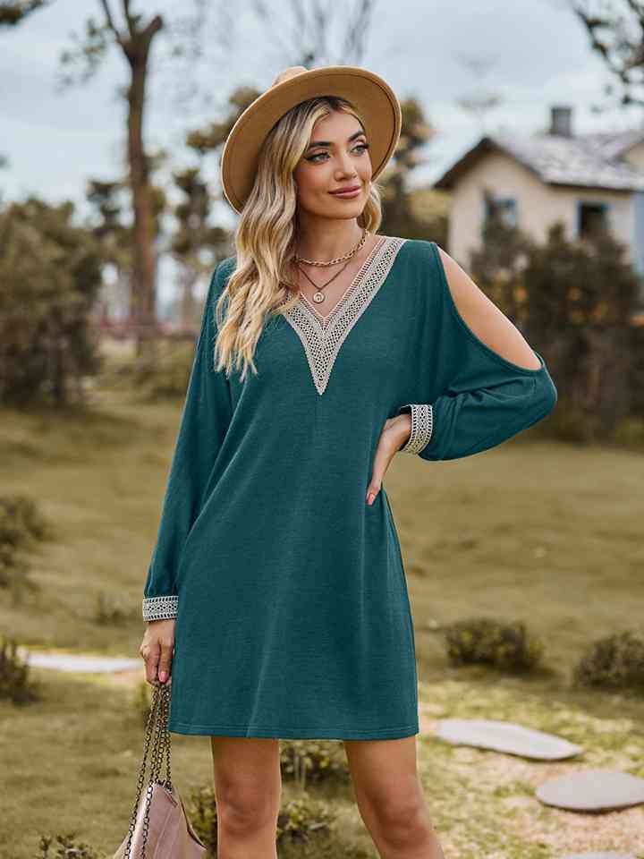 V-Neck Cutout Sleeve Mini Dress - Teal / S - All Dresses - Dresses - 13 - 2024