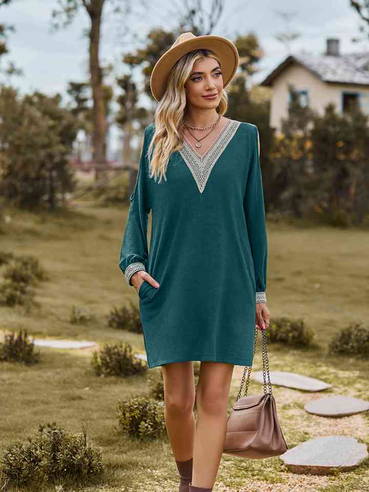 V-Neck Cutout Sleeve Mini Dress - All Dresses - Dresses - 16 - 2024