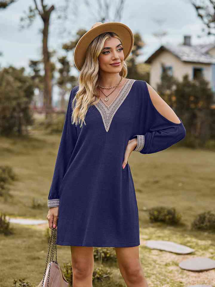 V-Neck Cutout Sleeve Mini Dress - Navy / S - All Dresses - Dresses - 5 - 2024