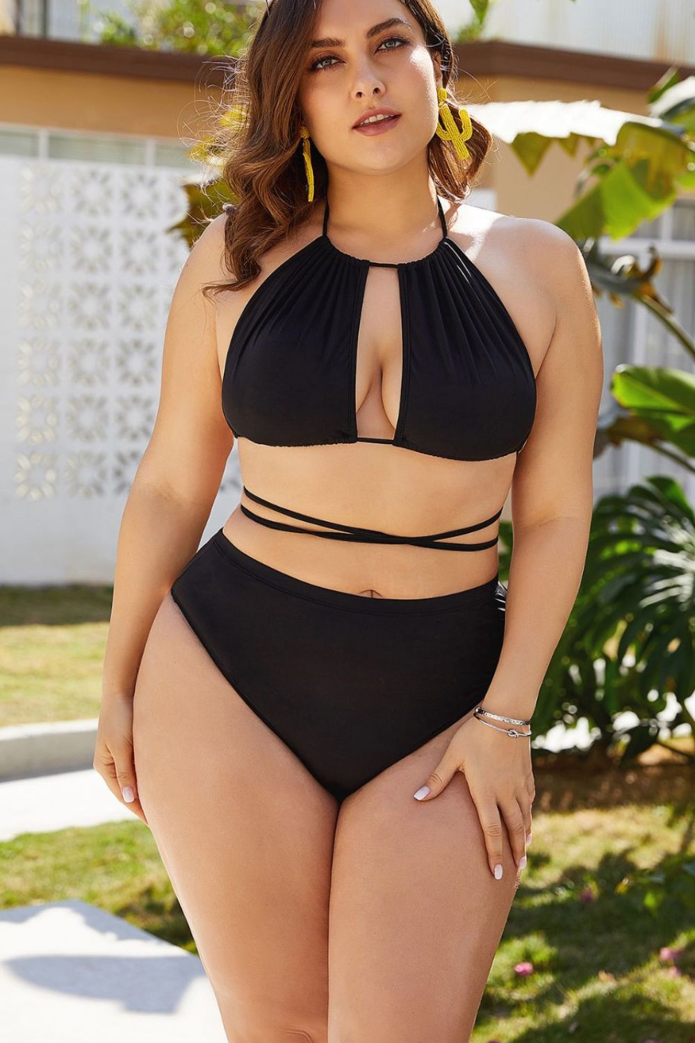 Plus Size Cutout Tied Backless Bikini Set - Women’s Clothing & Accessories - Swimwear - 12 - 2024