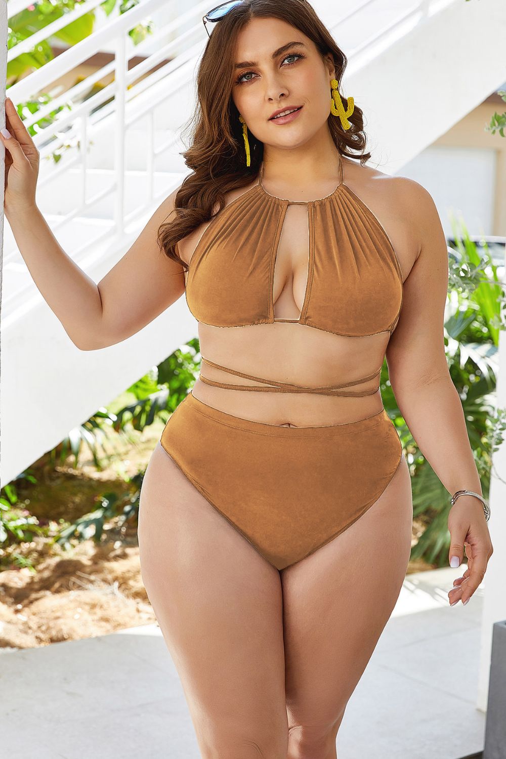 Plus Size Cutout Tied Backless Bikini Set - Yellow / 2XL - Women’s Clothing & Accessories - Swimwear - 4 - 2024