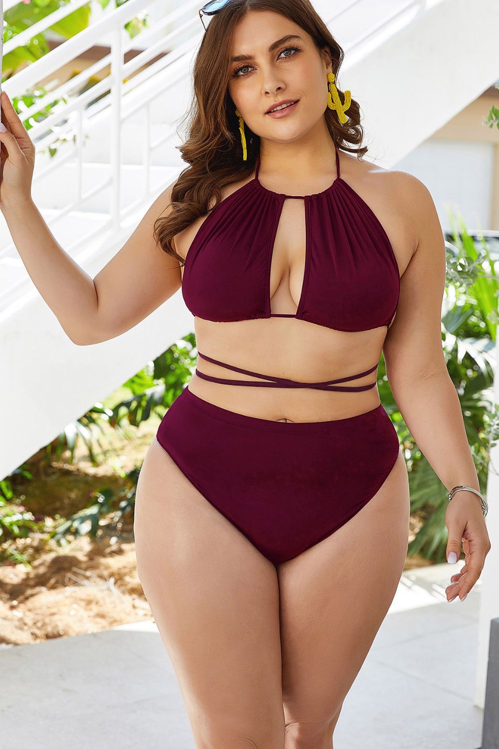 Plus Size Cutout Tied Backless Bikini Set - Women’s Clothing & Accessories - Swimwear - 8 - 2024