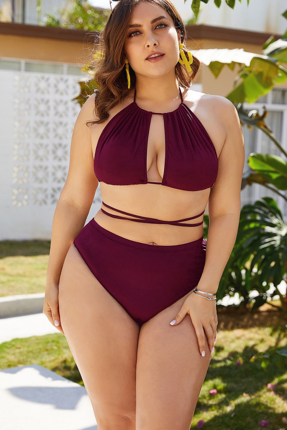 Plus Size Cutout Tied Backless Bikini Set - Women’s Clothing & Accessories - Swimwear - 9 - 2024