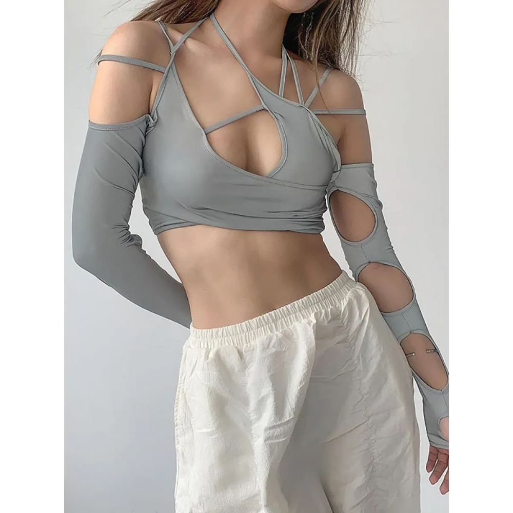 Cyber Punk Long Sleeve Crop Top - T-Shirts - 1