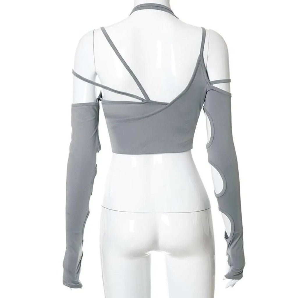 Cyber Punk Long Sleeve Crop Top - T-Shirts - 12