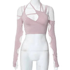 Cyber Punk Long Sleeve Crop Top - T-Shirts - 13