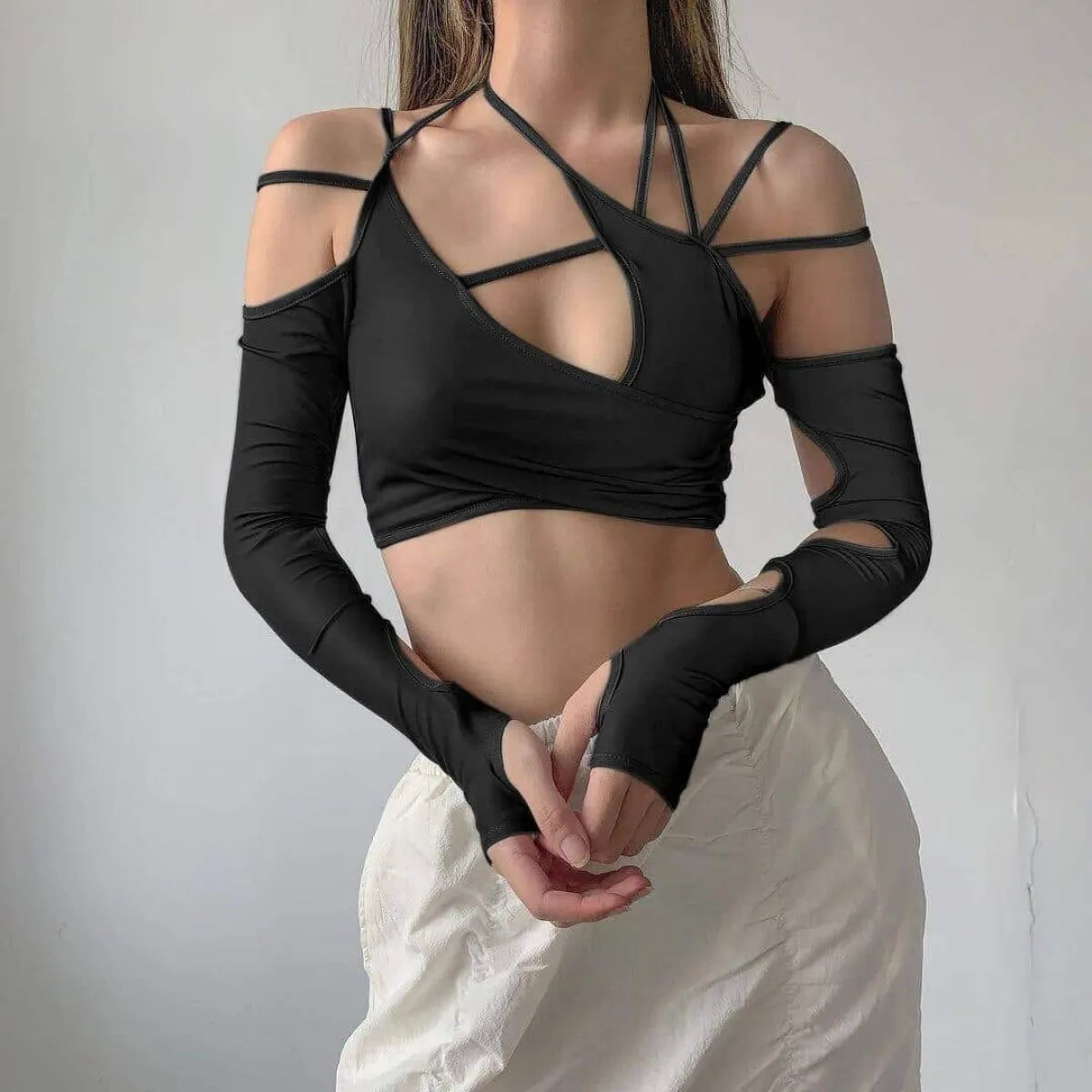 Cyber Punk Long Sleeve Crop Top - T-Shirts - 23