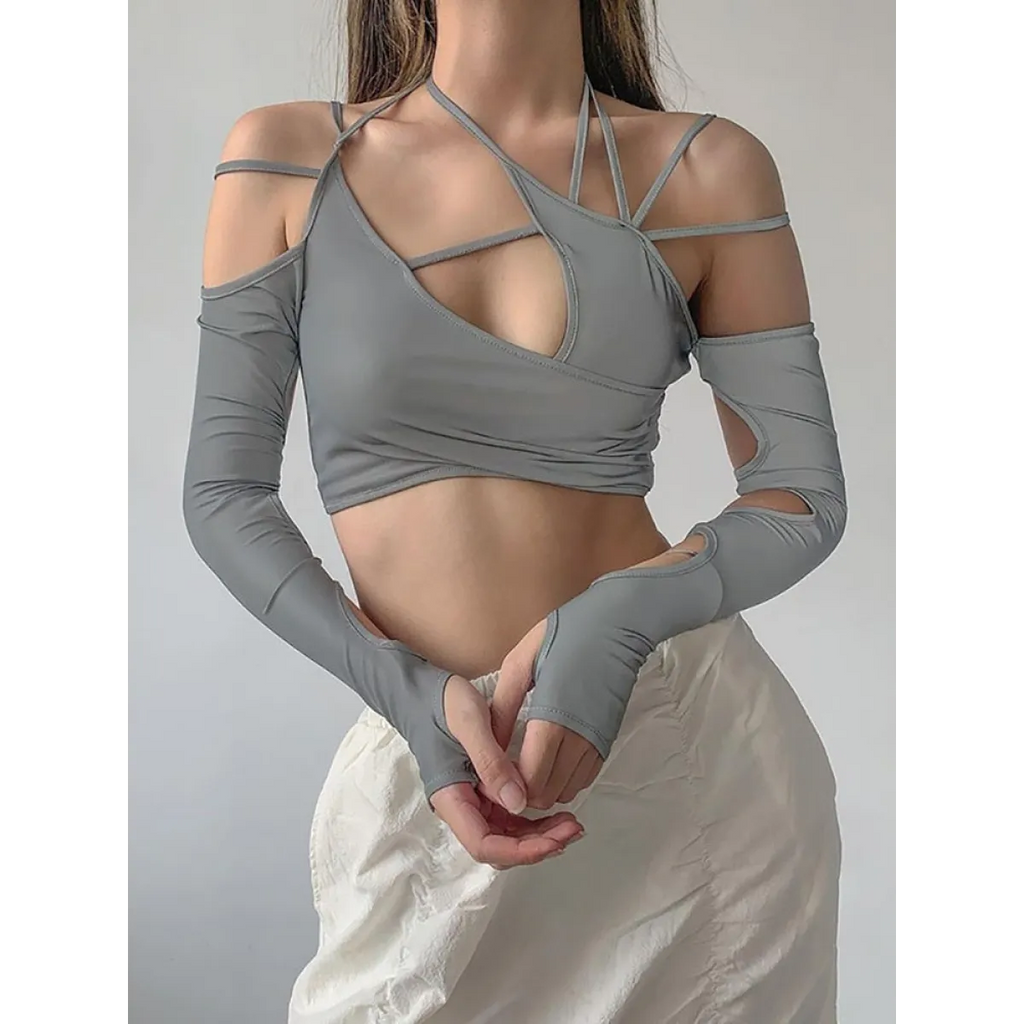 Cyber Punk Long Sleeve Crop Top - T-Shirts - 4