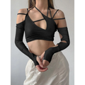 Cyber Punk Long Sleeve Crop Top - T-Shirts - 40