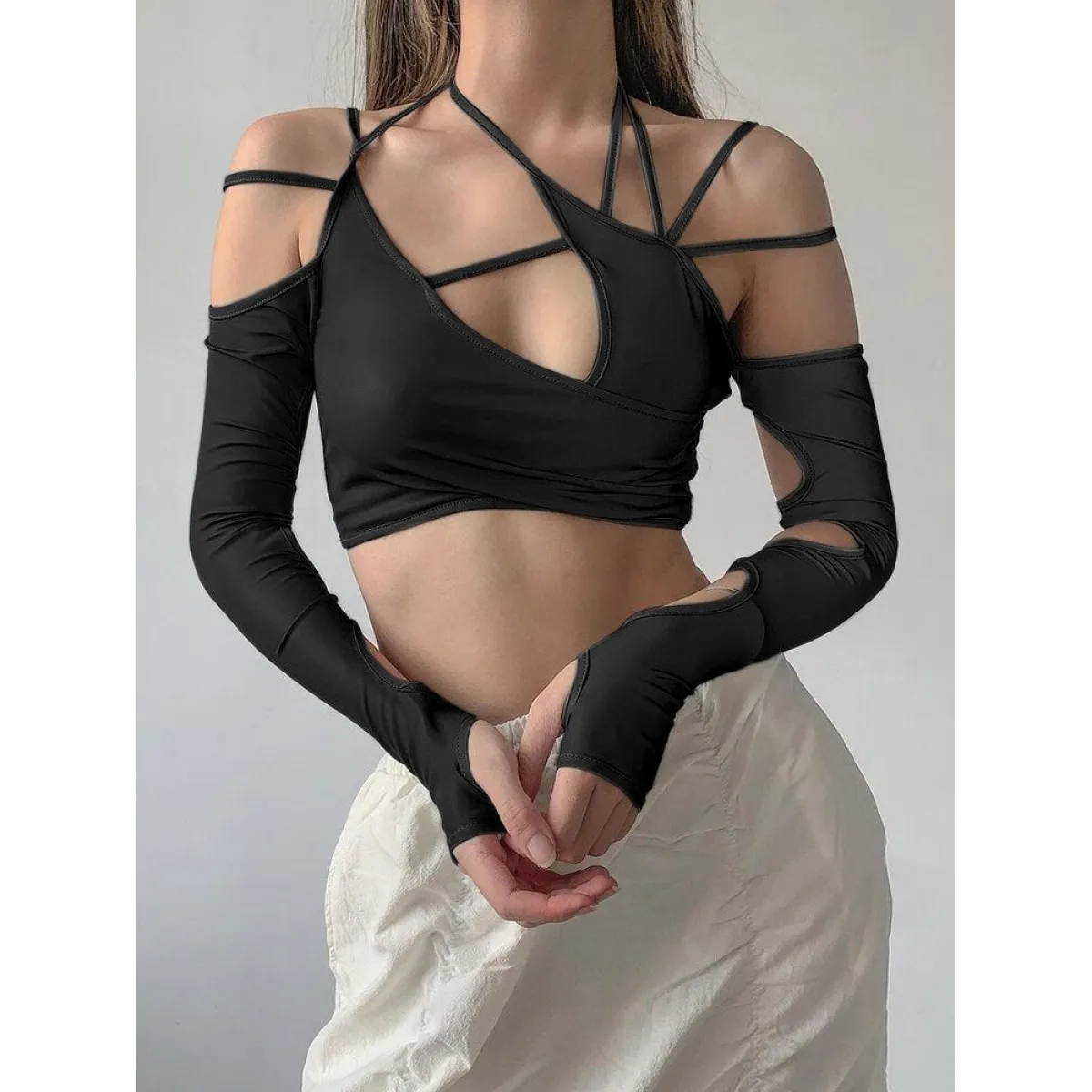Cyber Punk Long Sleeve Crop Top - T-Shirts - 40