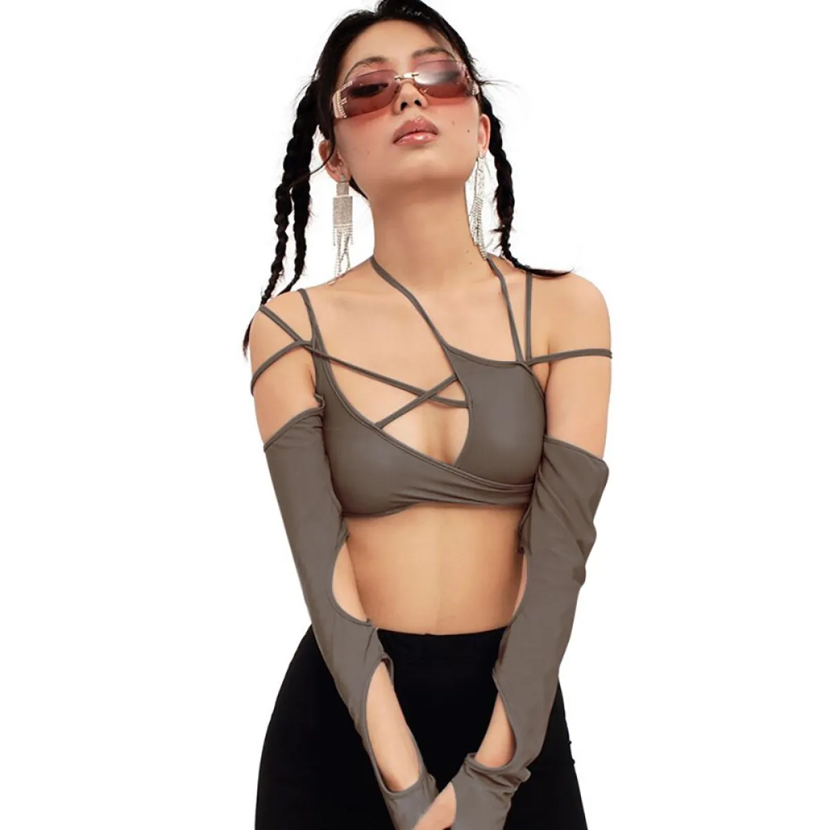 Cyber Punk Long Sleeve Crop Top - T-Shirts - 41