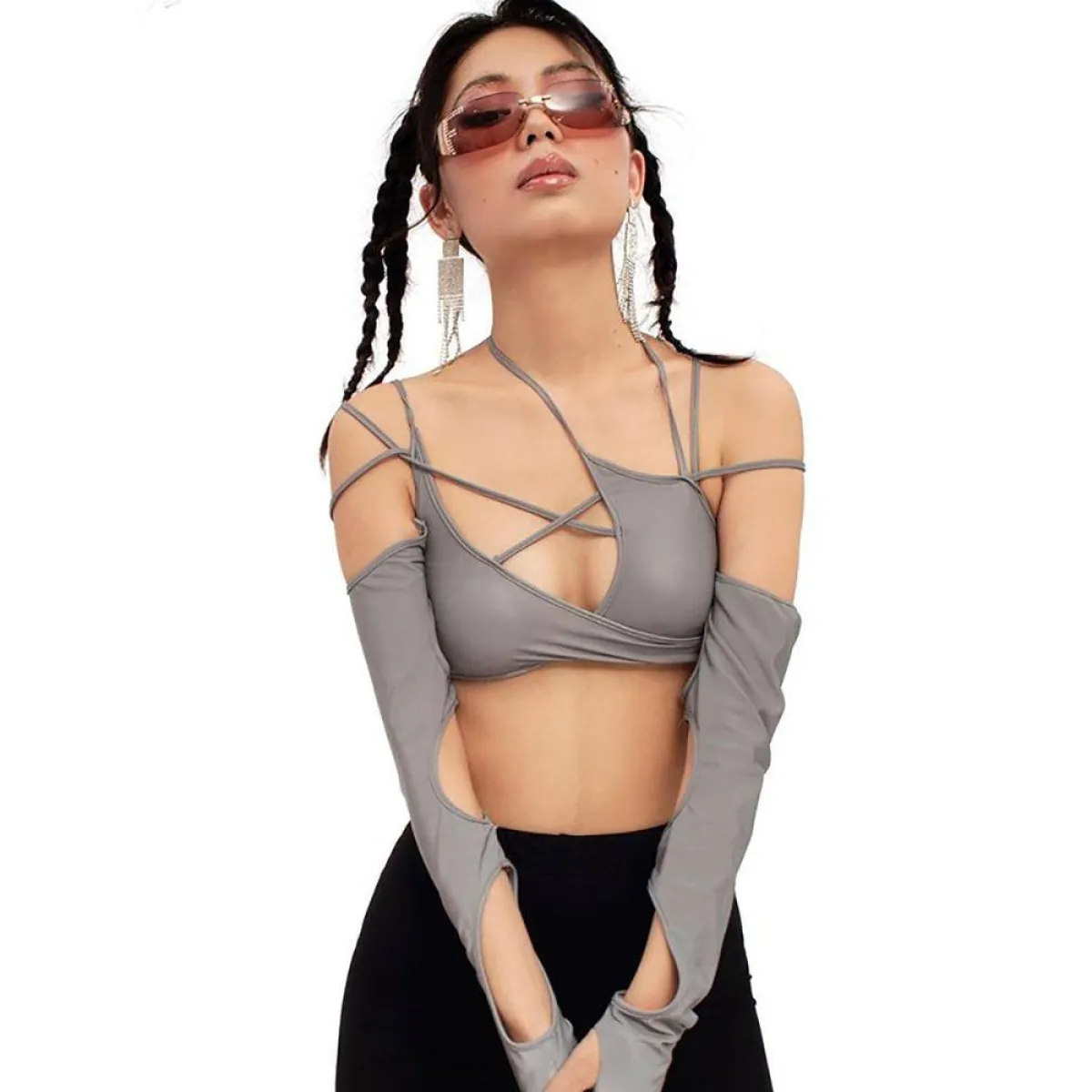 Cyber Punk Long Sleeve Crop Top - T-Shirts - 42