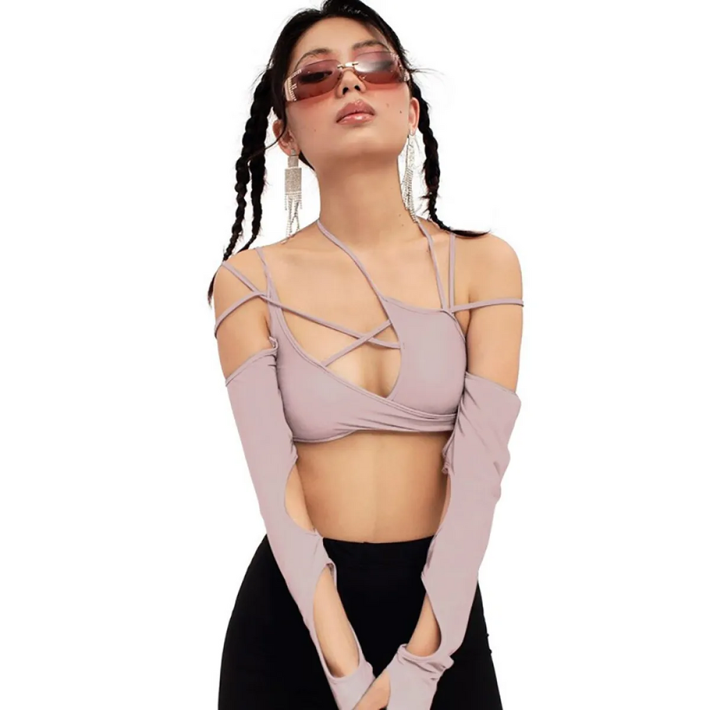 Cyber Punk Long Sleeve Crop Top - T-Shirts - 44