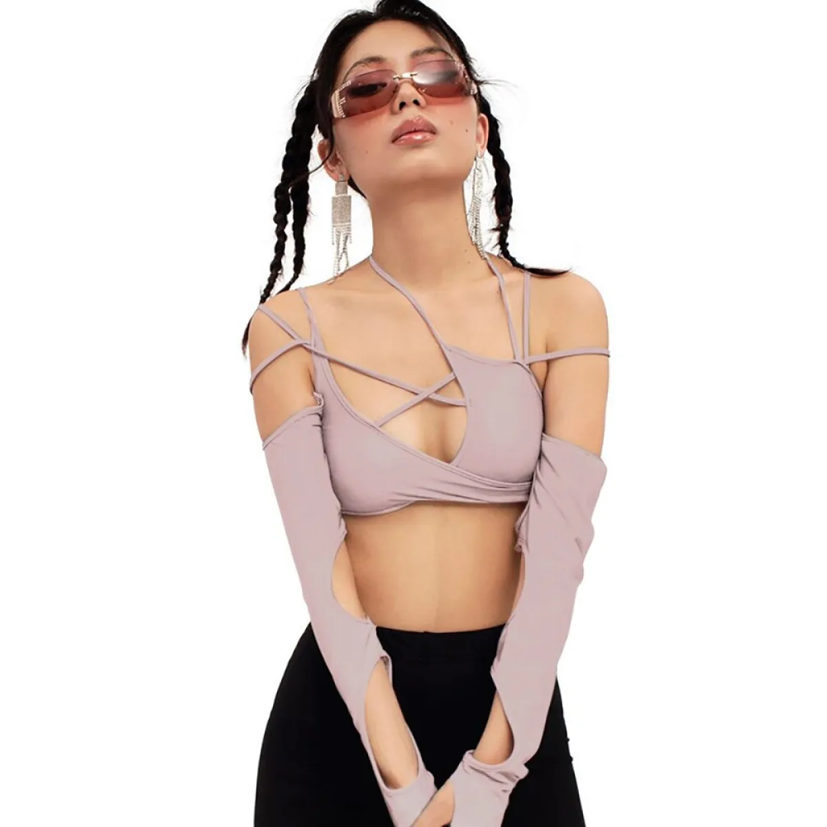 Cyber Punk Long Sleeve Crop Top - T-Shirts - 44