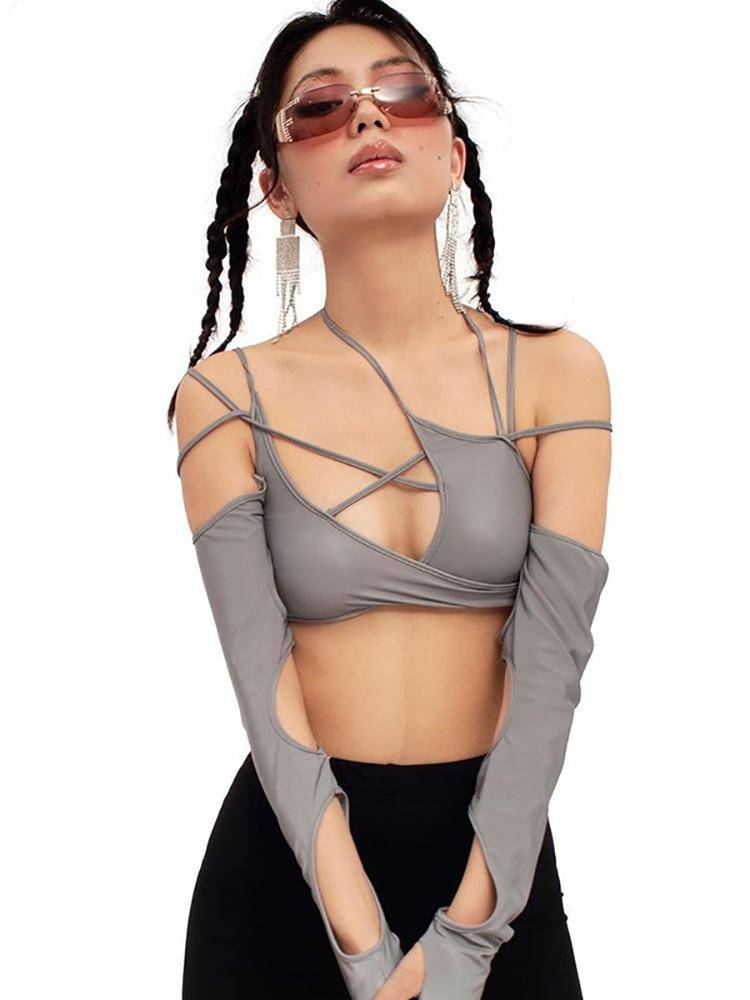 Cyber Punk Long Sleeve Crop Top - Gray / L - T-Shirts - Shirts & Tops - 45 - 2024