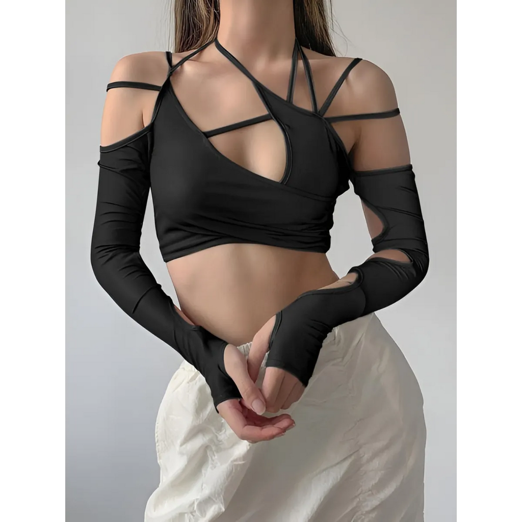 Cyber Punk Long Sleeve Crop Top - T-Shirts - 7