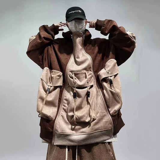 Cyberpunk Oversized Techwear Cargo Hoodie - Brown / S - Hoodies & Sweatshirts - Coats & Jackets - 3 - 2024