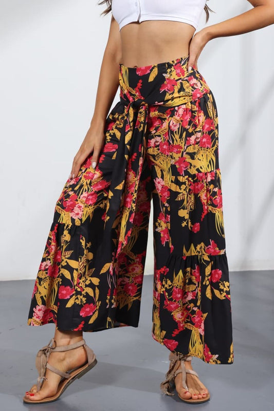 Printed Tie-Front Culottes - Kawaii Stop - Bottoms, Capris, Casual Style, Culottes, MDML, Pants, Playful Fashion, Printed Pants, Ruffle Detail, Ship From Overseas, Shipping Delay 09/29/2023 - 10/02/2023, Women's Clothing