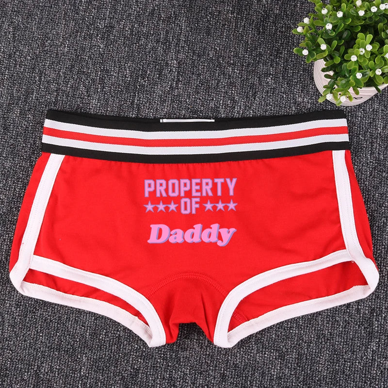 ’PROPERTY OF DADDY’ BoyShort - Cute Cotton Women’s Underwear - Red / M / 1pc - Women’s Clothing & Accessories