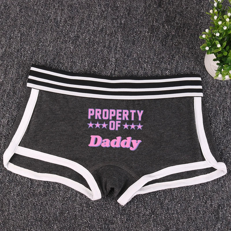 ’PROPERTY OF DADDY’ BoyShort - Cute Cotton Women’s Underwear - Dark Gray / M / 1pc - Women’s Clothing &