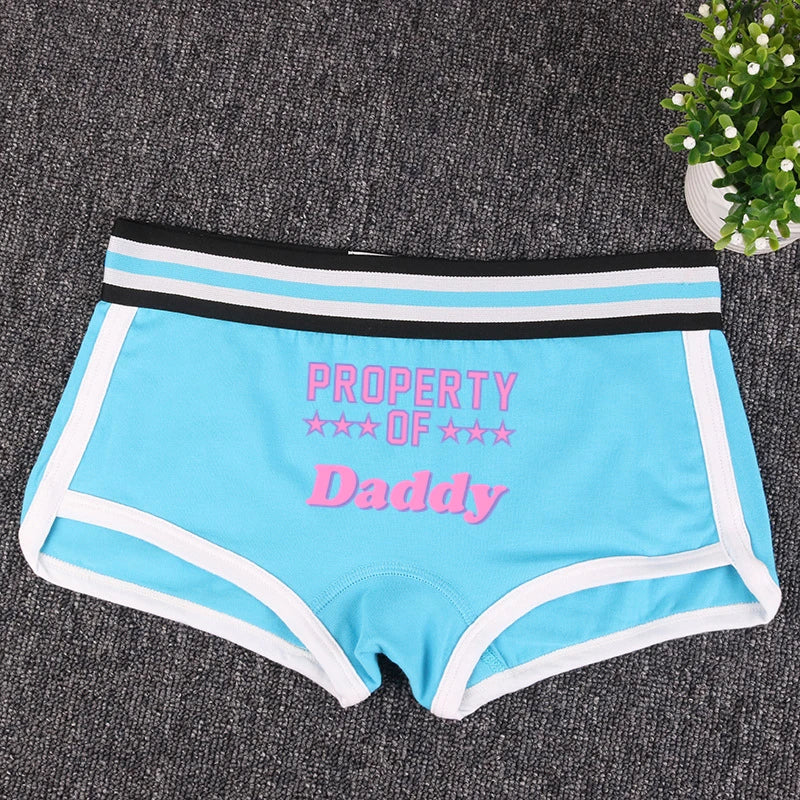 ’PROPERTY OF DADDY’ BoyShort - Cute Cotton Women’s Underwear - Light Blue / M / 1pc - Women’s Clothing &