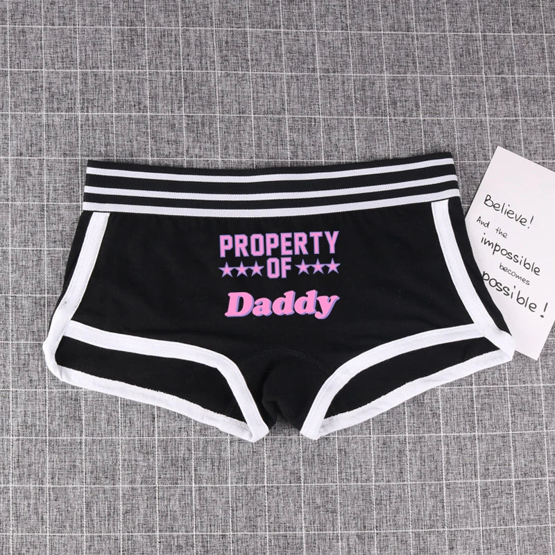 ’PROPERTY OF DADDY’ BoyShort - Cute Cotton Women’s Underwear - Black / M / 1pc - Women’s Clothing & Accessories