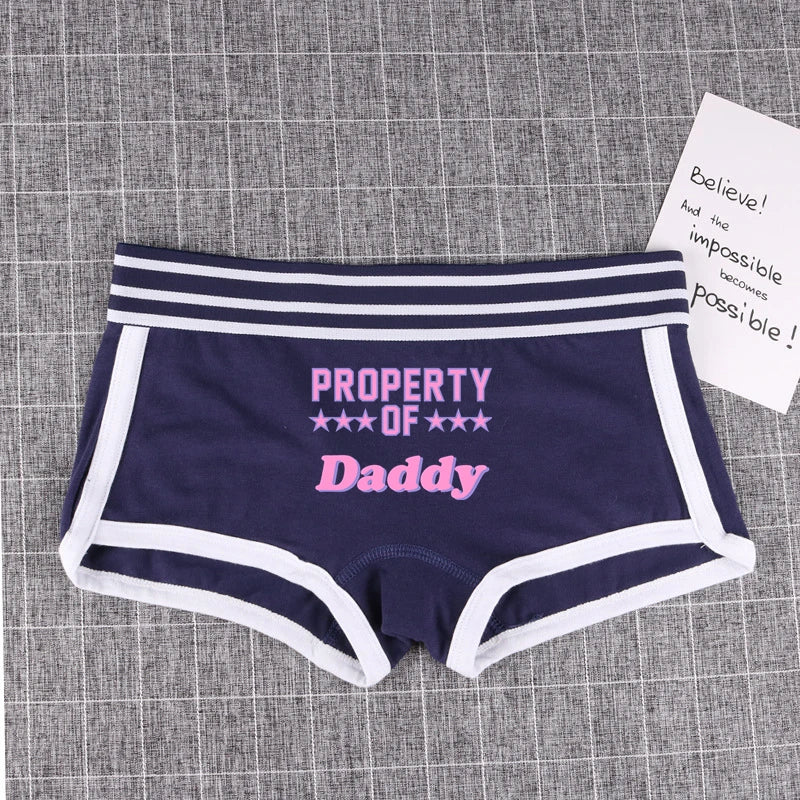 ’PROPERTY OF DADDY’ BoyShort - Cute Cotton Women’s Underwear - Dark Blue / M / 1pc - Women’s Clothing &