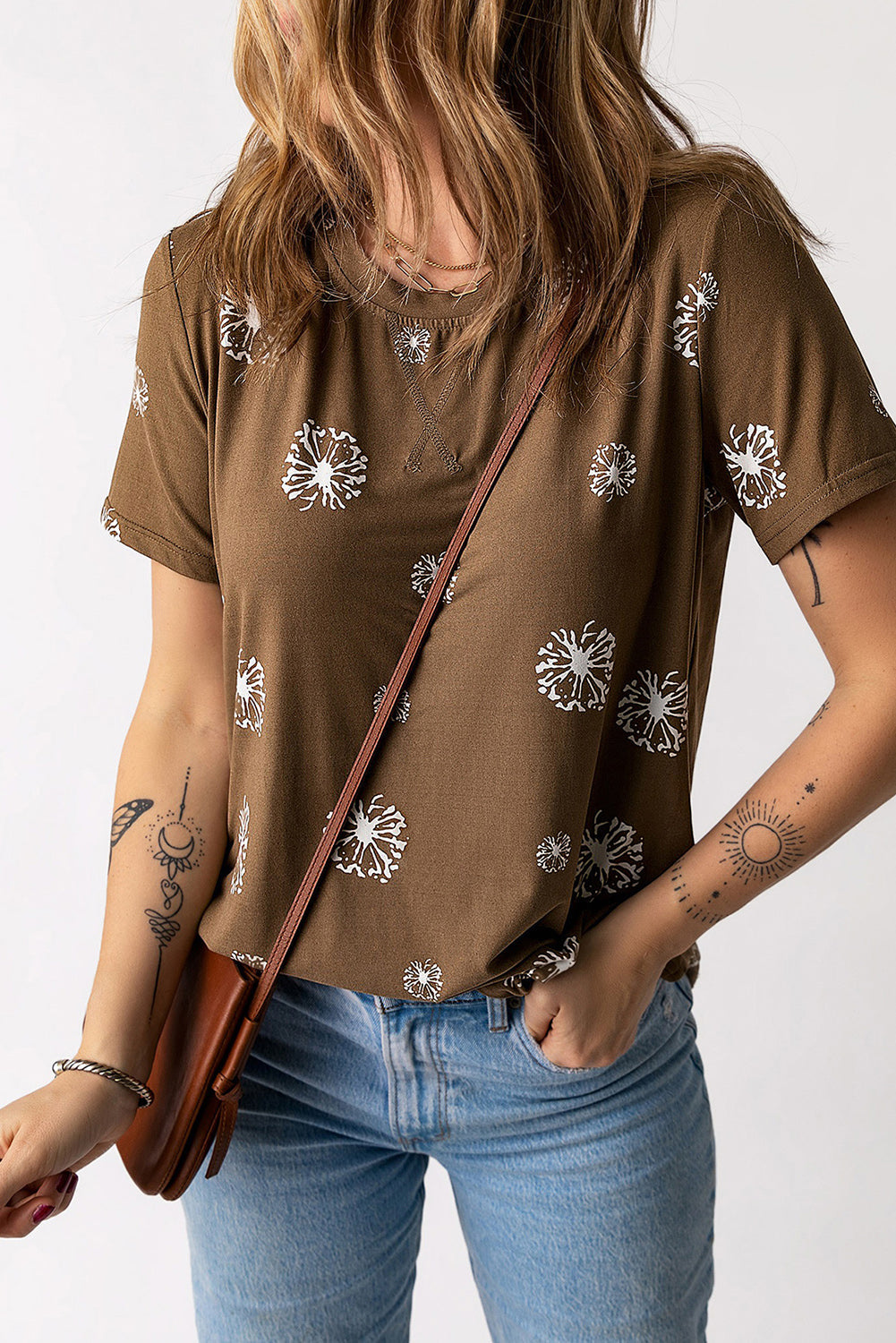 Dandelion Print Round Neck Tee - T-Shirts - Shirts & Tops - 6 - 2024