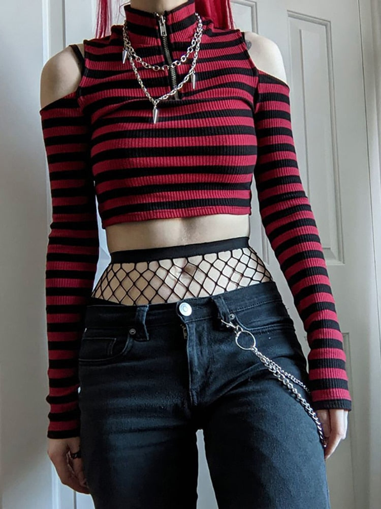 Dark Grunge Striped Crop Top - T-Shirts - Clothing Tops - 1 - 2024