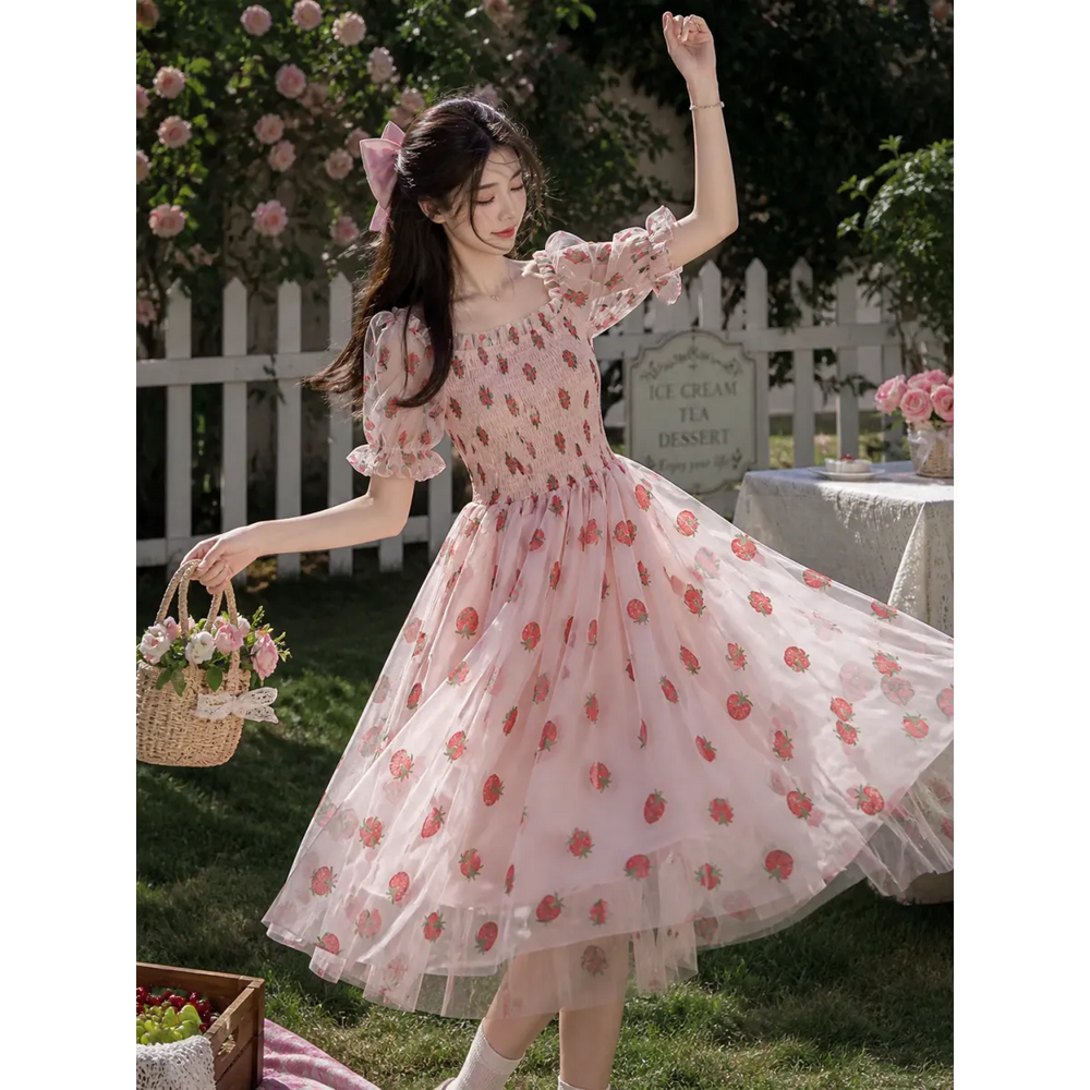 Kawaii Strawberry Dress - All Dresses - Short - Square - 1