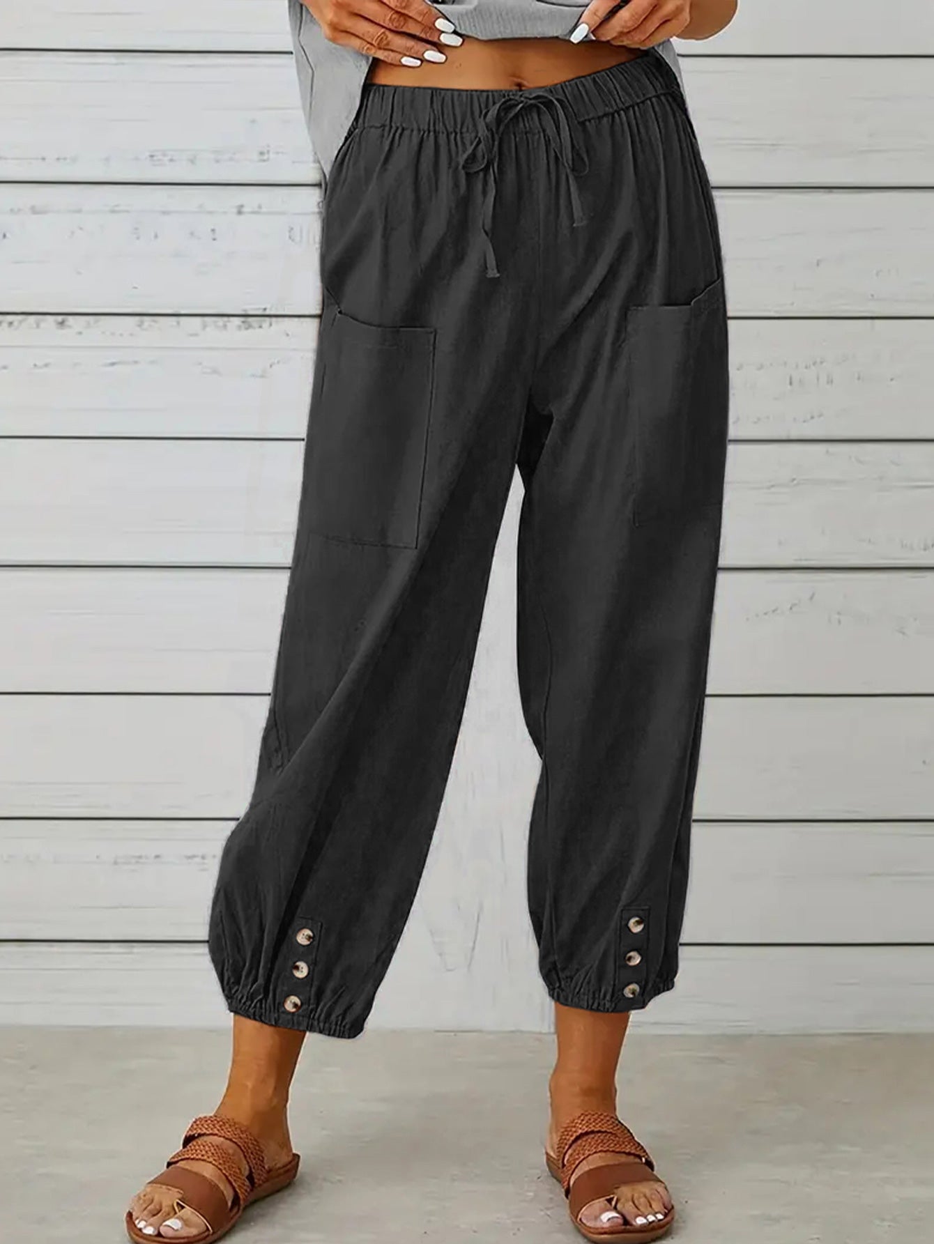 Decorative Button Cropped Pants - Black / S - Bottoms - Pants - 6 - 2024