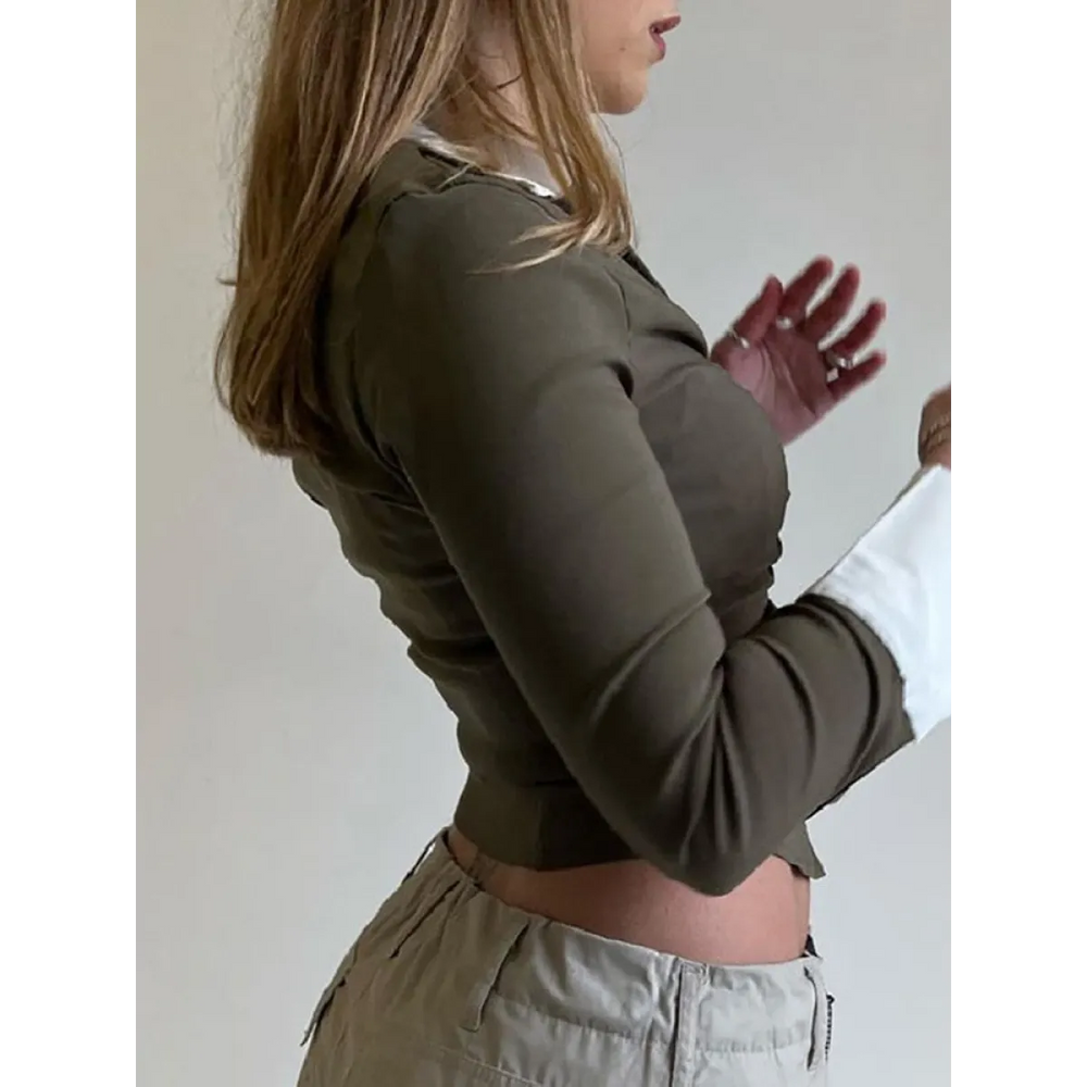 Deep V Crop Top and Hook Closures - Women’s Clothing & Accessories - 1