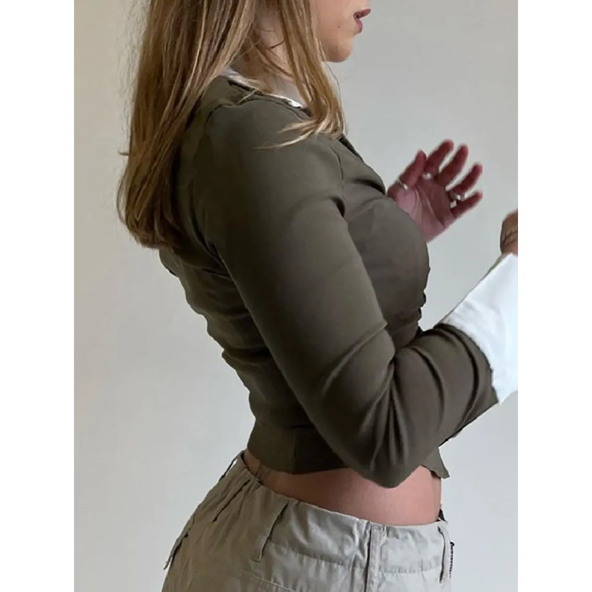 Deep V Crop Top and Hook Closures - Women’s Clothing & Accessories - 1