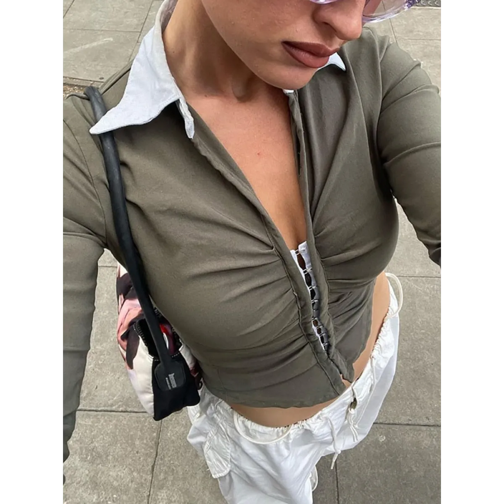 Deep V Crop Top and Hook Closures - Women’s Clothing & Accessories - Shirts & Tops - 3 - 2024