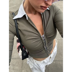 Deep V Crop Top and Hook Closures - Women’s Clothing & Accessories - Shirts & Tops - 3 - 2024