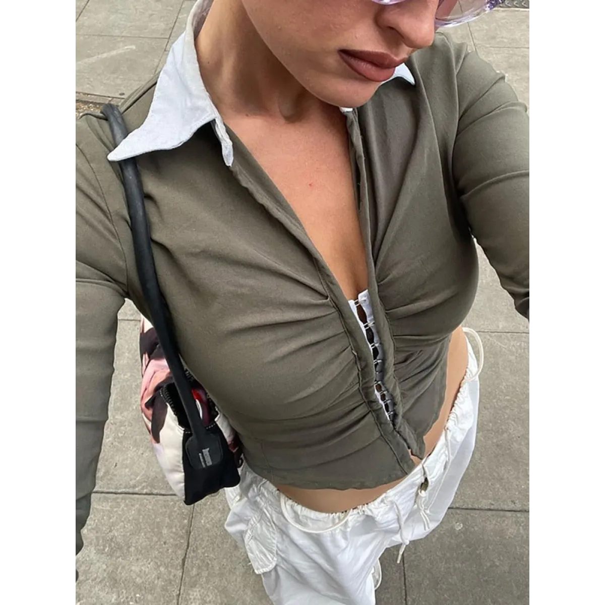 Deep V Crop Top and Hook Closures - Women’s Clothing & Accessories - Shirts & Tops - 3 - 2024