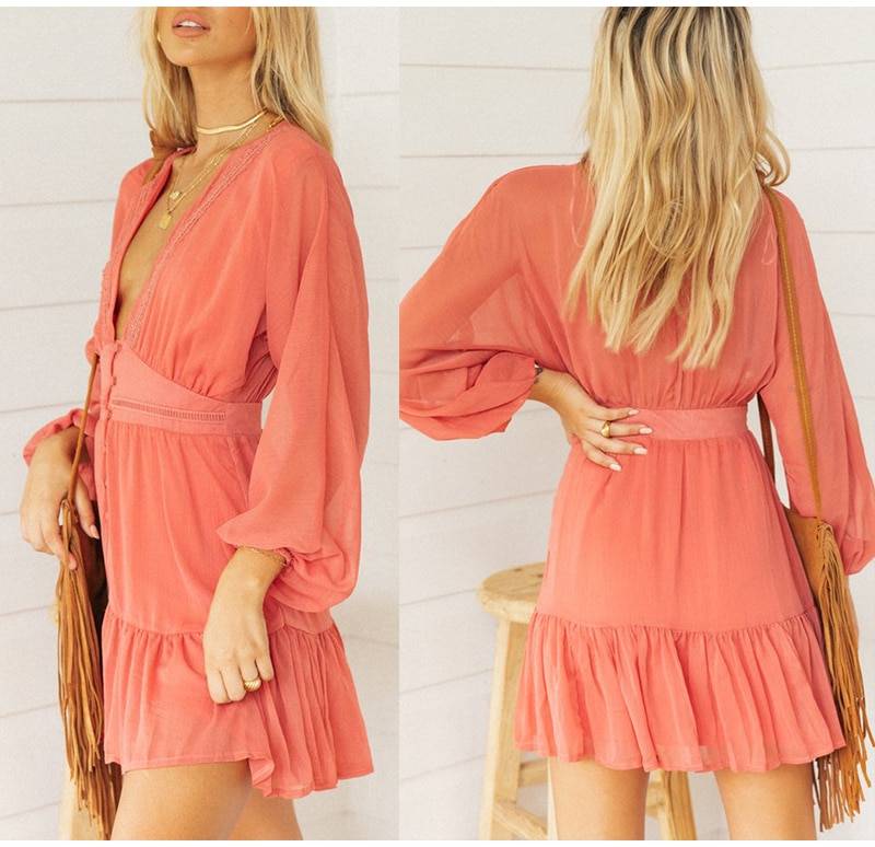 Deep-V Mini Dress - Orange / S - All Dresses - Dresses - 10 - 2024