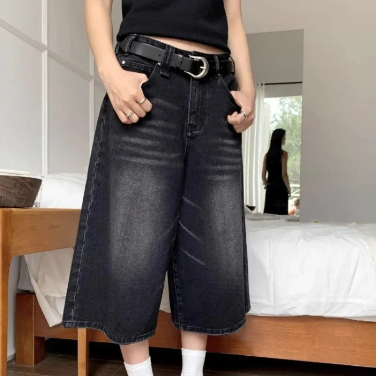 Vintage Washed Wide Leg Denim Culottes - Bottoms - Women’s Pants - 7